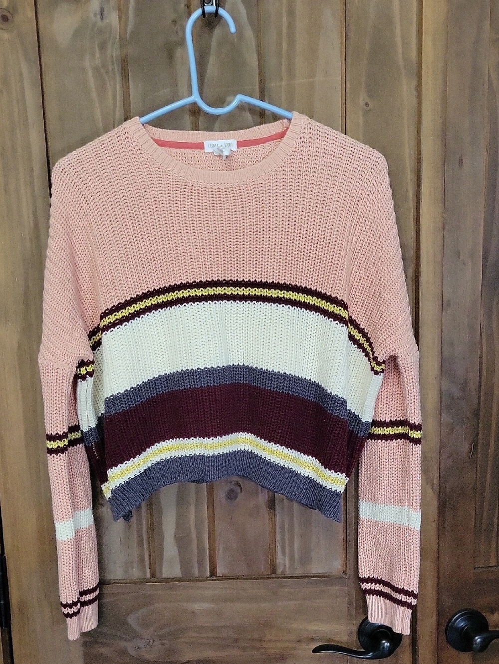 Pink Striped Cropped Knit Sweater